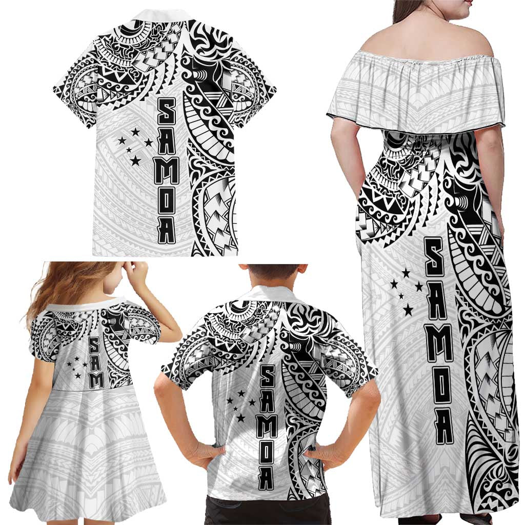 Samoa 685 Art Traditional Tattoo Pattern Family Matching Off Shoulder Maxi Dress and Hawaiian Shirt White Color LT03 - Polynesian Pride