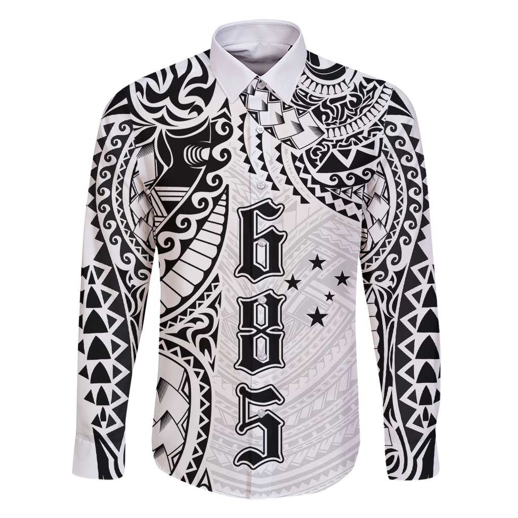 Samoa 685 Art Traditional Tattoo Pattern Family Matching Off Shoulder Maxi Dress and Hawaiian Shirt White Color LT03 Dad's Shirt - Long Sleeve White - Polynesian Pride