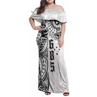 Samoa 685 Art Traditional Tattoo Pattern Family Matching Off Shoulder Maxi Dress and Hawaiian Shirt White Color LT03 Mom's Dress White - Polynesian Pride