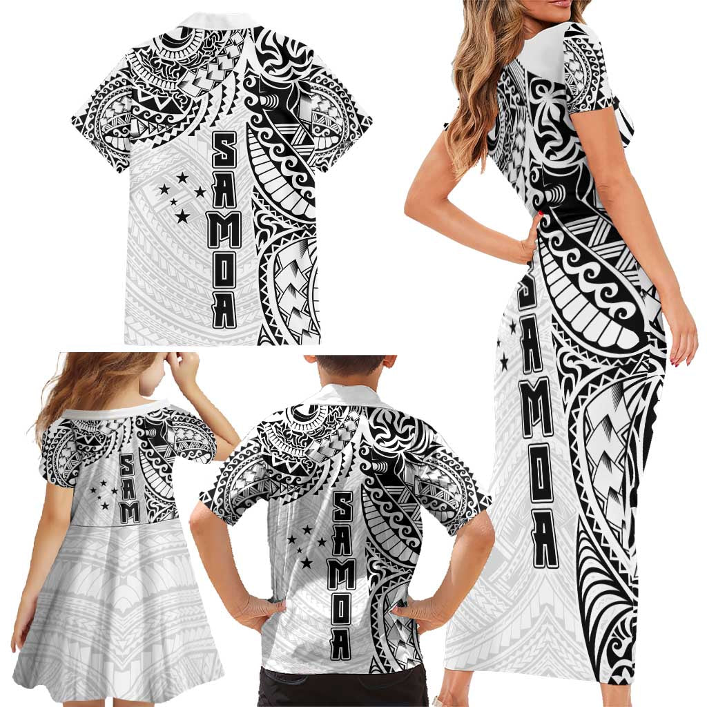Samoa 685 Art Traditional Tattoo Pattern Family Matching Short Sleeve Bodycon Dress and Hawaiian Shirt White Color LT03 - Polynesian Pride