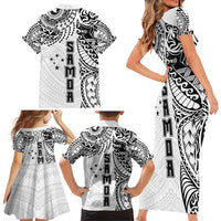 Samoa 685 Art Traditional Tattoo Pattern Family Matching Short Sleeve Bodycon Dress and Hawaiian Shirt White Color LT03 - Polynesian Pride