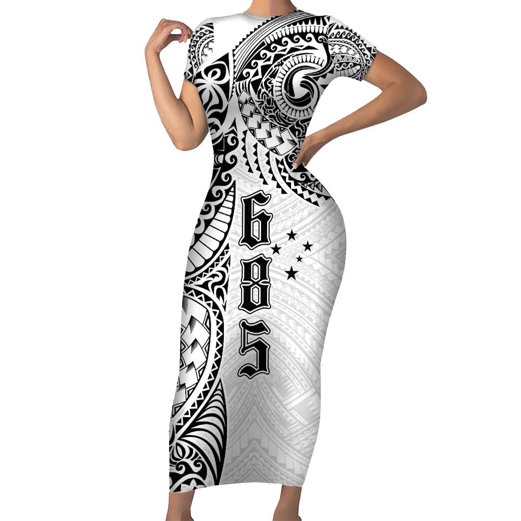 Samoa 685 Art Traditional Tattoo Pattern Family Matching Short Sleeve Bodycon Dress and Hawaiian Shirt White Color LT03 Mom's Dress White - Polynesian Pride