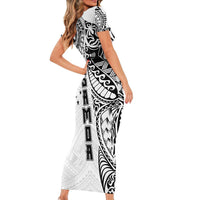 Samoa 685 Art Traditional Tattoo Pattern Family Matching Short Sleeve Bodycon Dress and Hawaiian Shirt White Color LT03 - Polynesian Pride