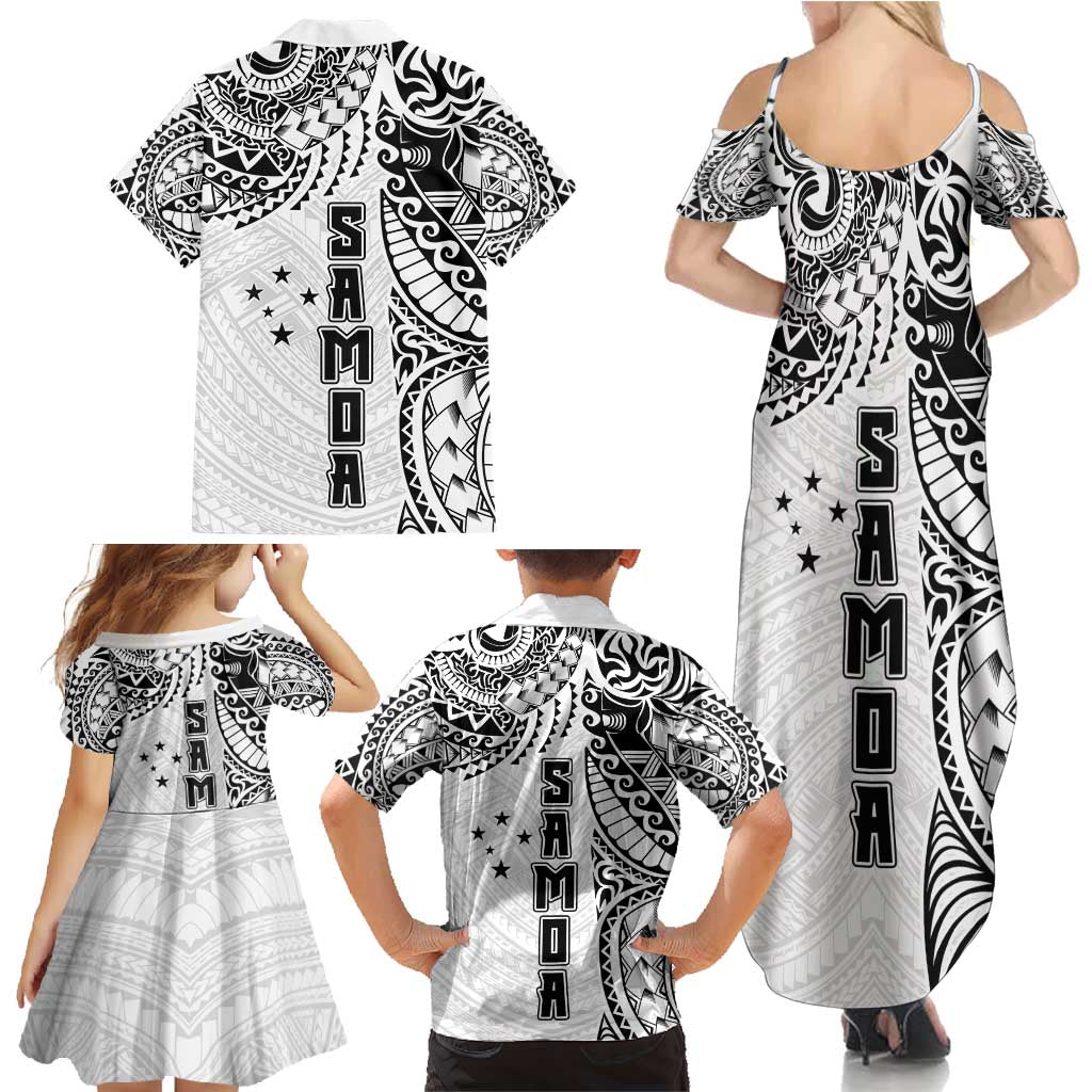 Samoa 685 Art Traditional Tattoo Pattern Family Matching Summer Maxi Dress and Hawaiian Shirt White Color LT03 - Polynesian Pride