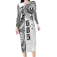 Samoa 685 Art Traditional Tattoo Pattern Long Sleeve Bodycon Dress White Color LT03 Long Dress White - Polynesian Pride