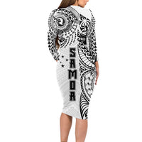 Samoa 685 Art Traditional Tattoo Pattern Long Sleeve Bodycon Dress White Color LT03 - Polynesian Pride