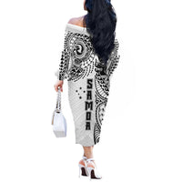 Samoa 685 Art Traditional Tattoo Pattern Off The Shoulder Long Sleeve Dress White Color LT03 - Polynesian Pride