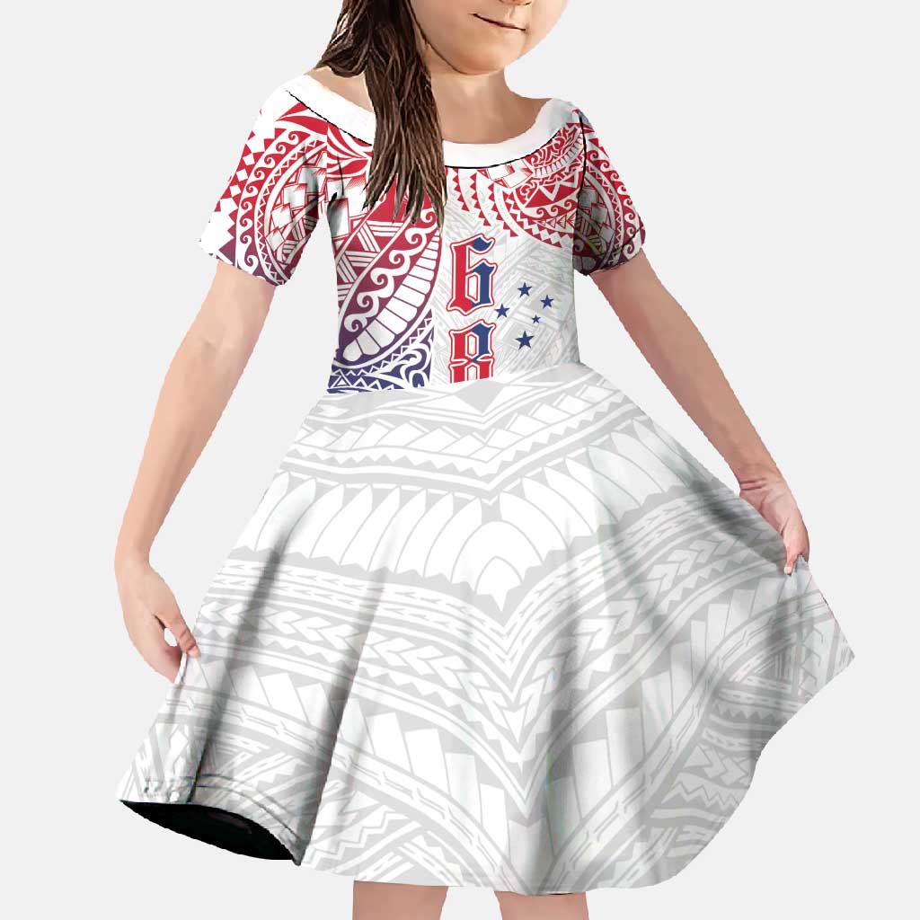 Samoa 685 Art Traditional Tattoo Pattern Family Matching Long Sleeve Bodycon Dress and Hawaiian Shirt Gradient Color LT03 Daughter's Dress White - Polynesian Pride