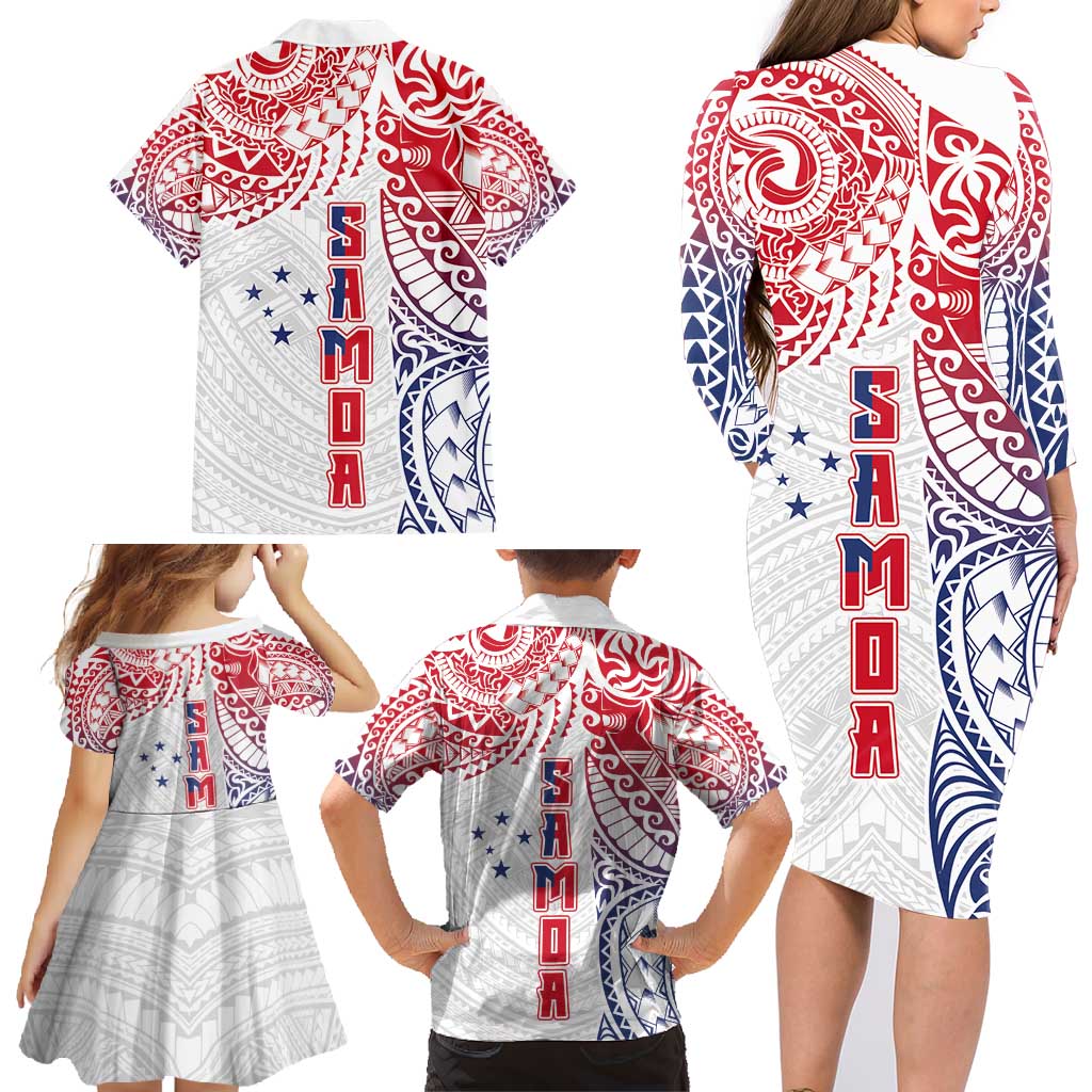 Samoa 685 Art Traditional Tattoo Pattern Family Matching Long Sleeve Bodycon Dress and Hawaiian Shirt Gradient Color LT03 - Polynesian Pride