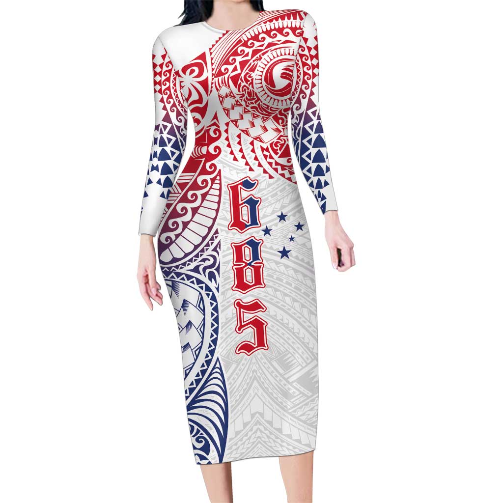 Samoa 685 Art Traditional Tattoo Pattern Family Matching Long Sleeve Bodycon Dress and Hawaiian Shirt Gradient Color LT03 Mom's Dress White - Polynesian Pride