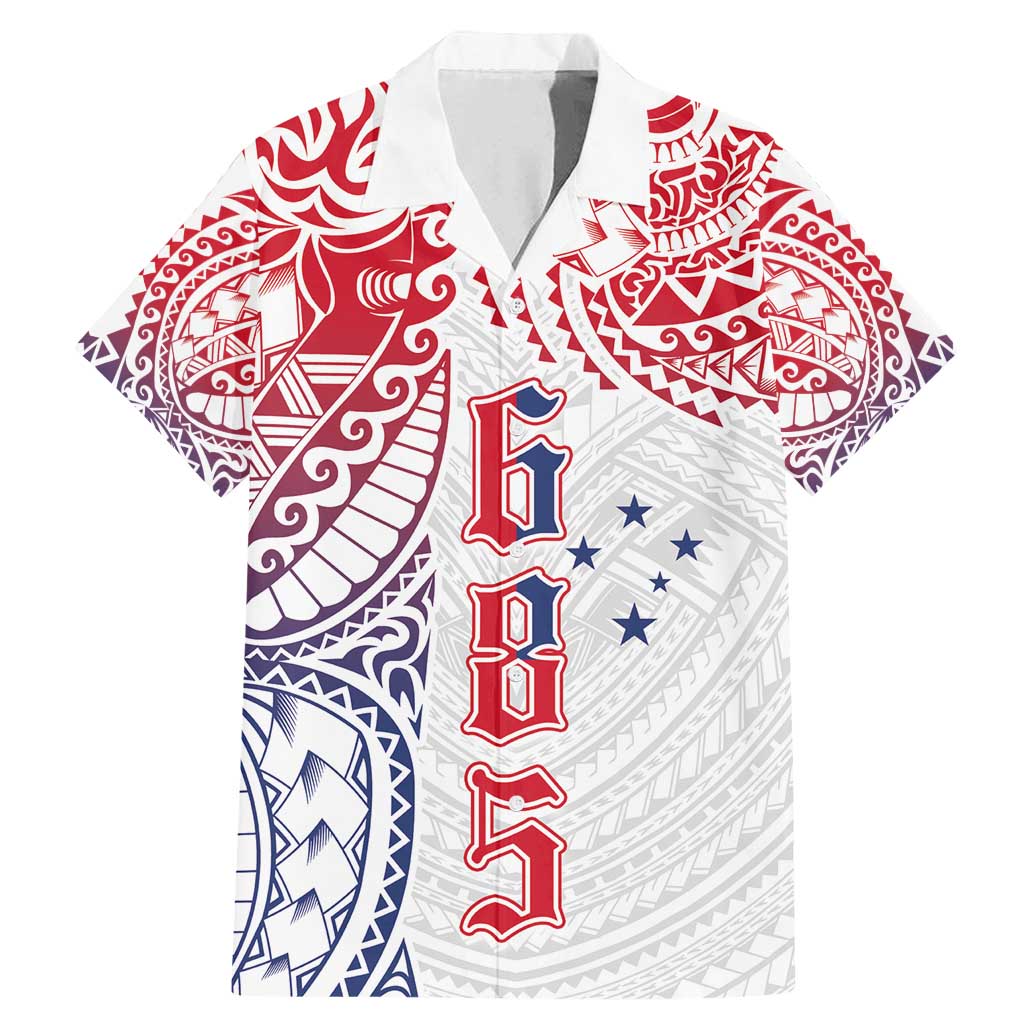 Samoa 685 Art Traditional Tattoo Pattern Family Matching Mermaid Dress and Hawaiian Shirt Gradient Color LT03 Dad's Shirt - Short Sleeve White - Polynesian Pride