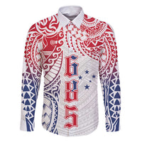 Samoa 685 Art Traditional Tattoo Pattern Family Matching Mermaid Dress and Hawaiian Shirt Gradient Color LT03 Dad's Shirt - Long Sleeve White - Polynesian Pride