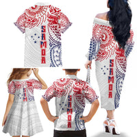 Samoa 685 Art Traditional Tattoo Pattern Family Matching Off The Shoulder Long Sleeve Dress and Hawaiian Shirt Gradient Color LT03 - Polynesian Pride