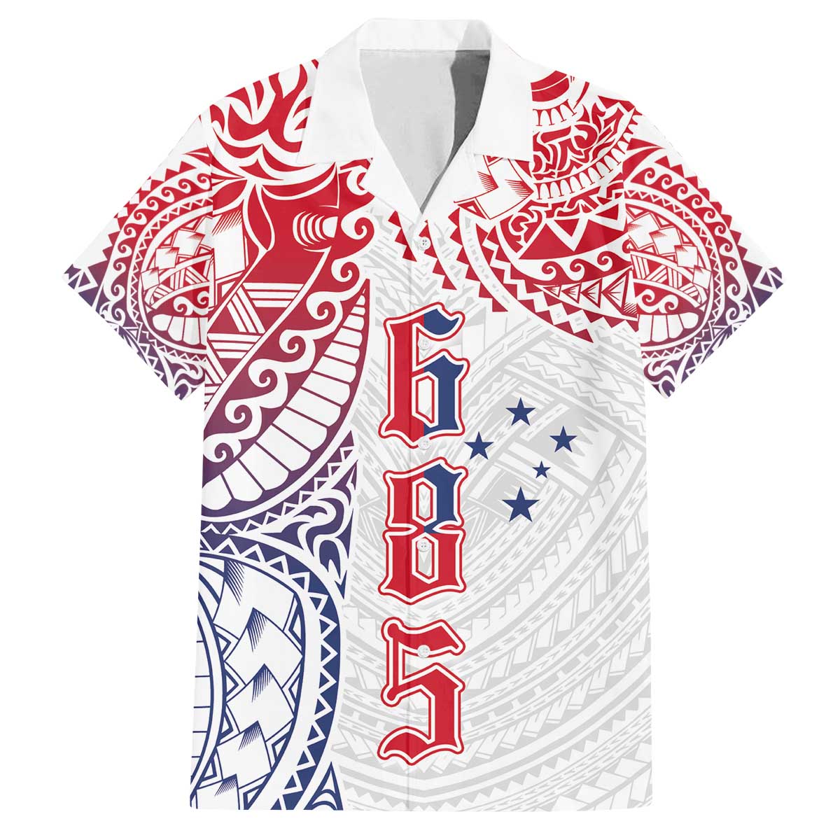 Samoa 685 Art Traditional Tattoo Pattern Family Matching Off The Shoulder Long Sleeve Dress and Hawaiian Shirt Gradient Color LT03 Dad's Shirt - Short Sleeve White - Polynesian Pride