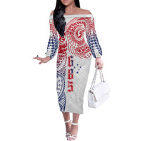Samoa 685 Art Traditional Tattoo Pattern Family Matching Off The Shoulder Long Sleeve Dress and Hawaiian Shirt Gradient Color LT03 Mom's Dress White - Polynesian Pride