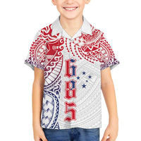 Samoa 685 Art Traditional Tattoo Pattern Family Matching Off The Shoulder Long Sleeve Dress and Hawaiian Shirt Gradient Color LT03 Son's Shirt White - Polynesian Pride