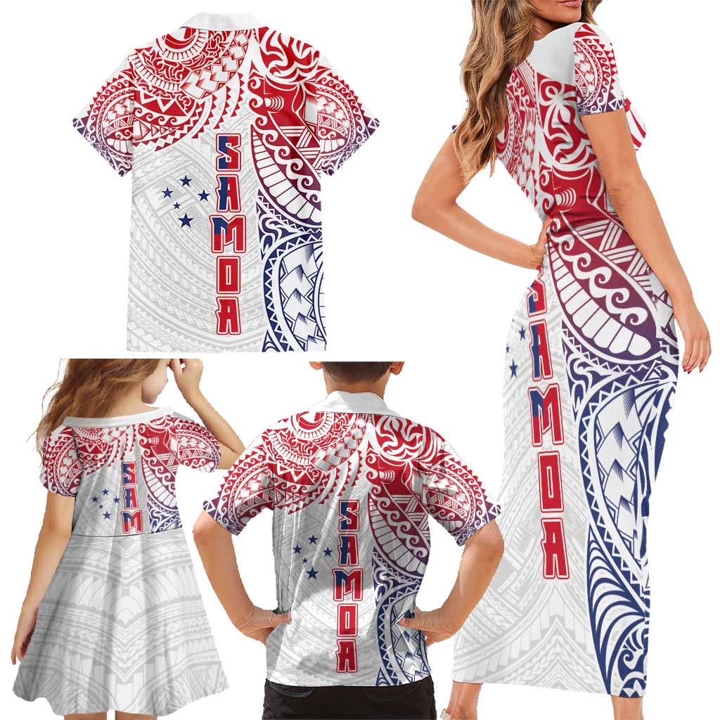 Samoa 685 Art Traditional Tattoo Pattern Family Matching Short Sleeve Bodycon Dress and Hawaiian Shirt Gradient Color LT03 - Polynesian Pride