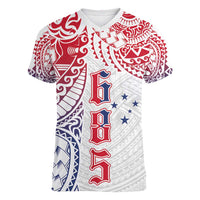 Samoa 685 Art Traditional Tattoo Pattern Women V-Neck T-Shirt Gradient Color LT03 Female White - Polynesian Pride