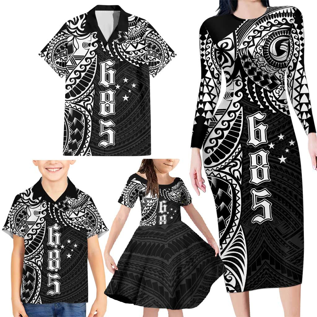 Samoa 685 Art Traditional Tattoo Pattern Family Matching Long Sleeve Bodycon Dress and Hawaiian Shirt Black Color LT03 - Polynesian Pride