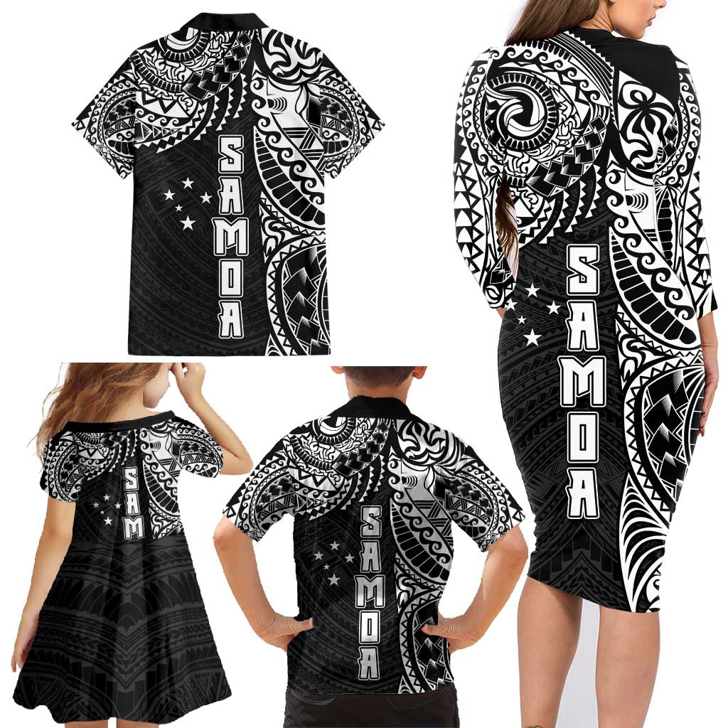 Samoa 685 Art Traditional Tattoo Pattern Family Matching Long Sleeve Bodycon Dress and Hawaiian Shirt Black Color LT03 - Polynesian Pride