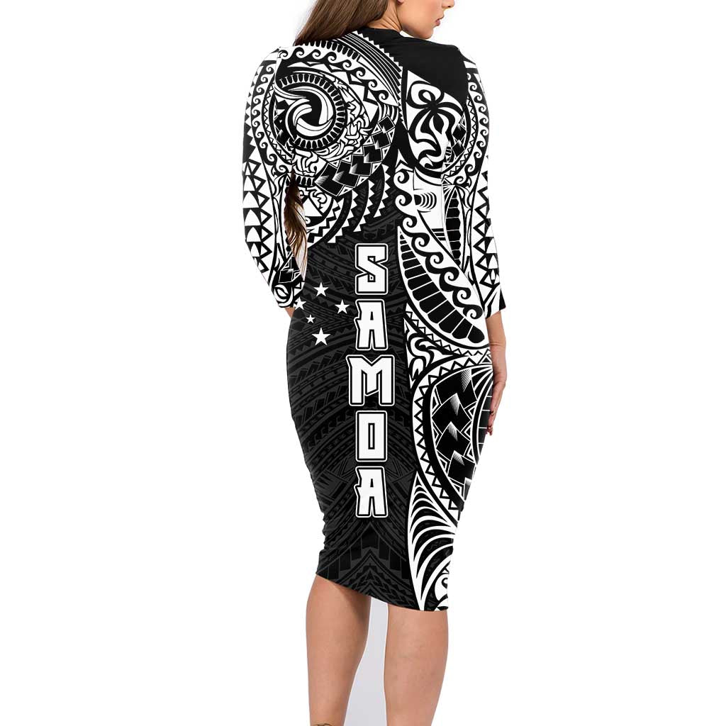 Samoa 685 Art Traditional Tattoo Pattern Family Matching Long Sleeve Bodycon Dress and Hawaiian Shirt Black Color LT03 - Polynesian Pride