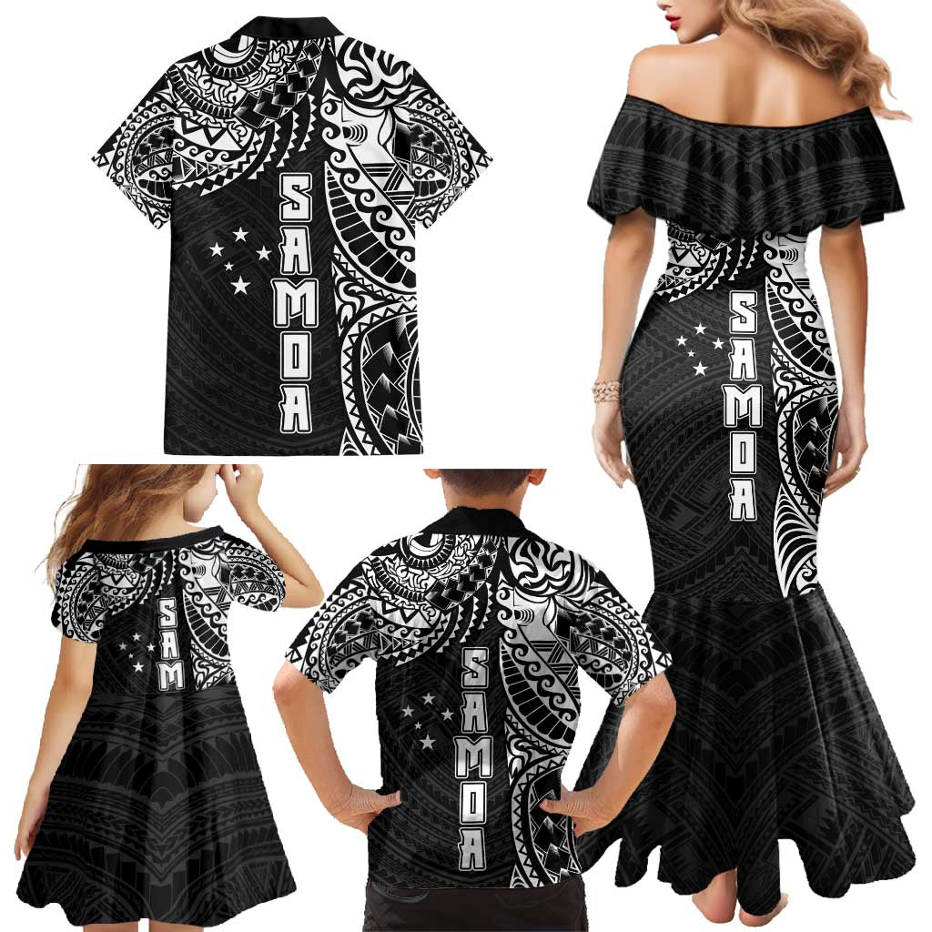 Samoa 685 Art Traditional Tattoo Pattern Family Matching Mermaid Dress and Hawaiian Shirt Black Color LT03 - Polynesian Pride