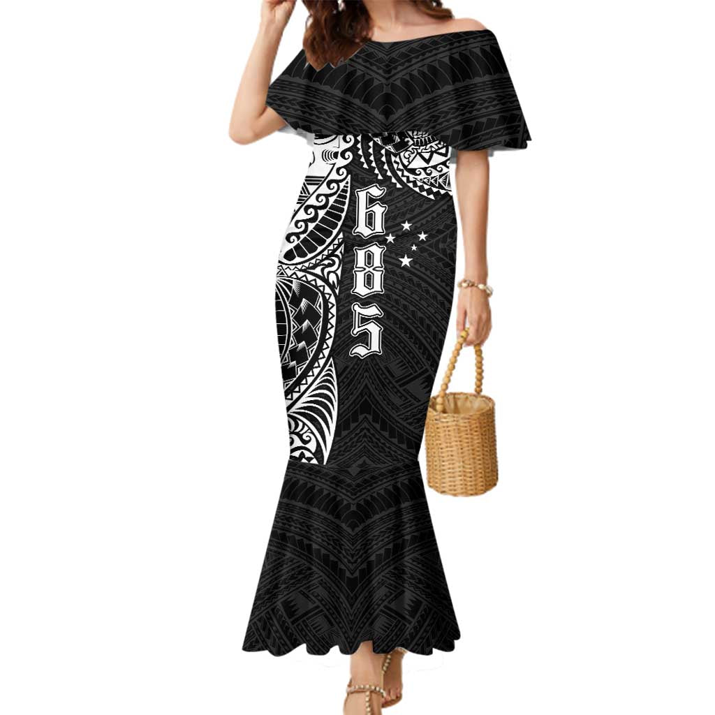 Samoa 685 Art Traditional Tattoo Pattern Family Matching Mermaid Dress and Hawaiian Shirt Black Color LT03 Mom's Dress Black - Polynesian Pride