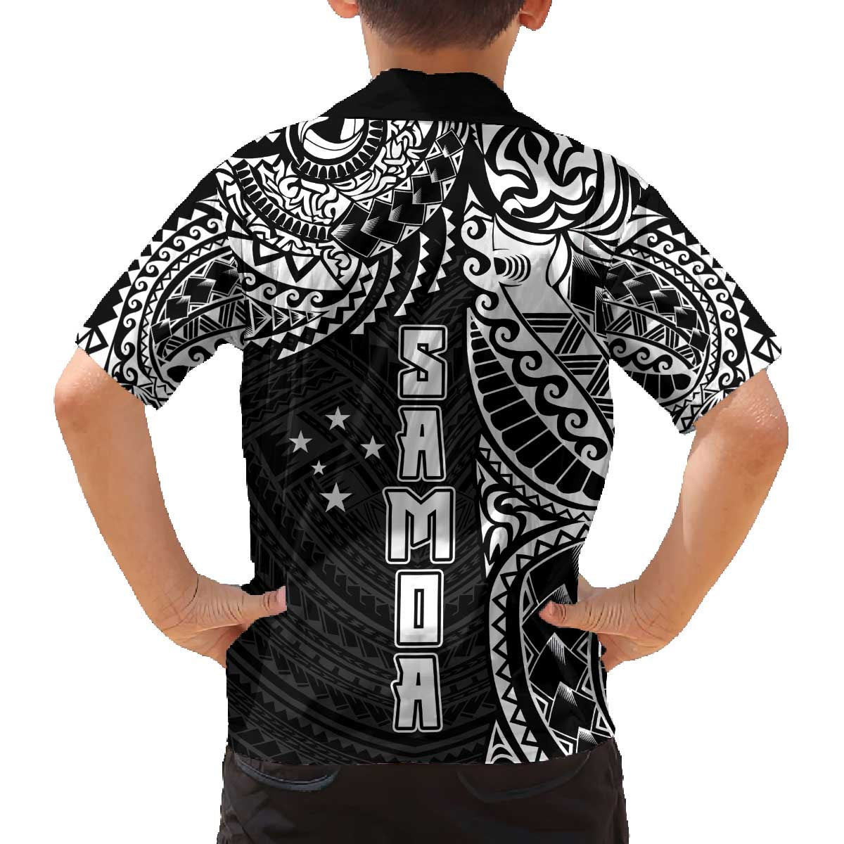 Samoa 685 Art Traditional Tattoo Pattern Family Matching Off The Shoulder Long Sleeve Dress and Hawaiian Shirt Black Color LT03 - Polynesian Pride