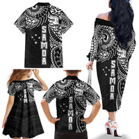 Samoa 685 Art Traditional Tattoo Pattern Family Matching Off The Shoulder Long Sleeve Dress and Hawaiian Shirt Black Color LT03 - Polynesian Pride
