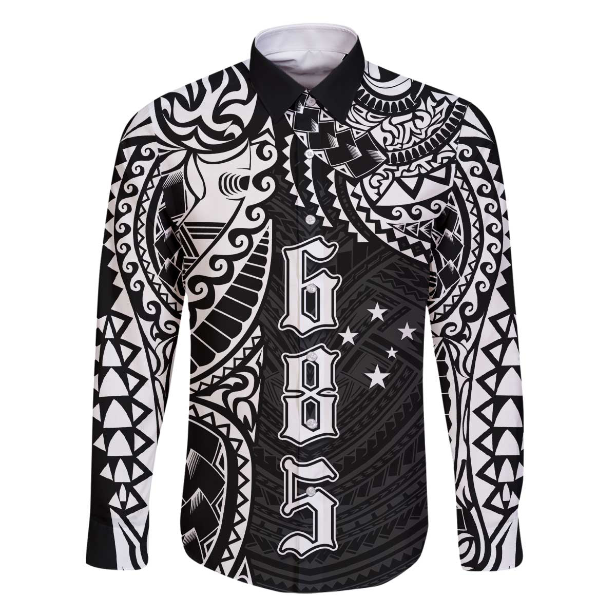 Samoa 685 Art Traditional Tattoo Pattern Family Matching Off The Shoulder Long Sleeve Dress and Hawaiian Shirt Black Color LT03 Dad's Shirt - Long Sleeve Black - Polynesian Pride