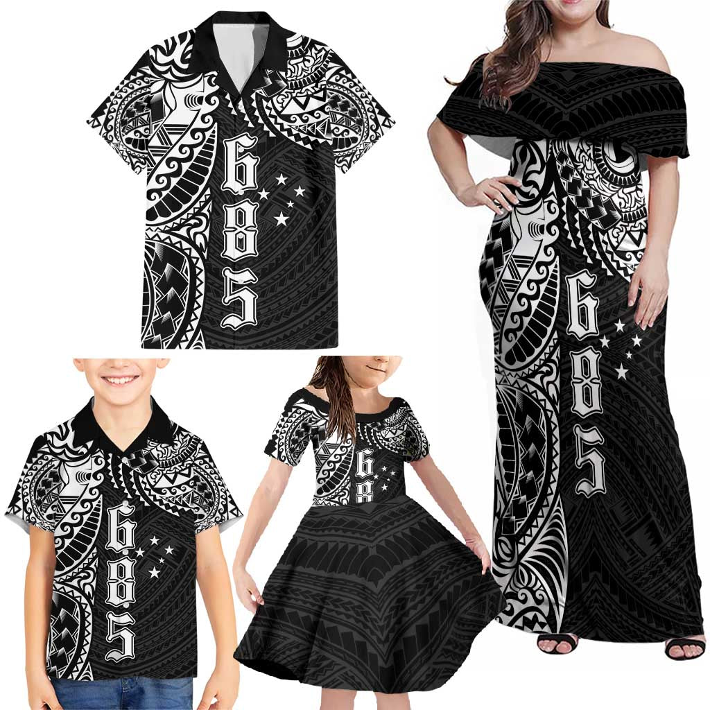 Samoa 685 Art Traditional Tattoo Pattern Family Matching Off Shoulder Maxi Dress and Hawaiian Shirt Black Color LT03 - Polynesian Pride