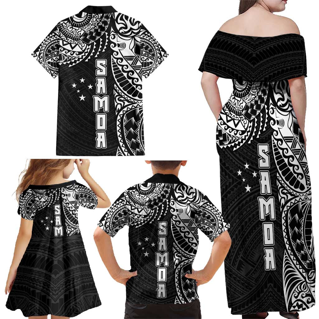 Samoa 685 Art Traditional Tattoo Pattern Family Matching Off Shoulder Maxi Dress and Hawaiian Shirt Black Color LT03 - Polynesian Pride