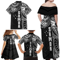 Samoa 685 Art Traditional Tattoo Pattern Family Matching Off Shoulder Maxi Dress and Hawaiian Shirt Black Color LT03 - Polynesian Pride