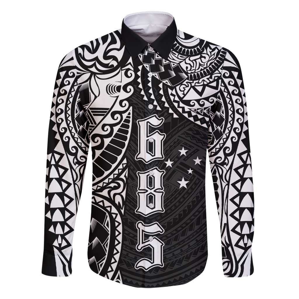 Samoa 685 Art Traditional Tattoo Pattern Family Matching Off Shoulder Maxi Dress and Hawaiian Shirt Black Color LT03 Dad's Shirt - Long Sleeve Black - Polynesian Pride