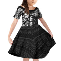 Samoa 685 Art Traditional Tattoo Pattern Family Matching Off Shoulder Short Dress and Hawaiian Shirt Black Color LT03 Daughter's Dress Black - Polynesian Pride