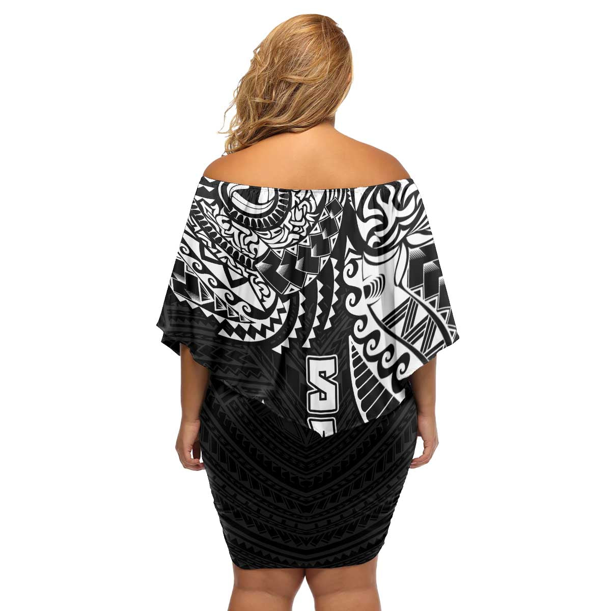 Samoa 685 Art Traditional Tattoo Pattern Family Matching Off Shoulder Short Dress and Hawaiian Shirt Black Color LT03 - Polynesian Pride