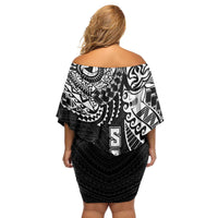 Samoa 685 Art Traditional Tattoo Pattern Family Matching Off Shoulder Short Dress and Hawaiian Shirt Black Color LT03 - Polynesian Pride