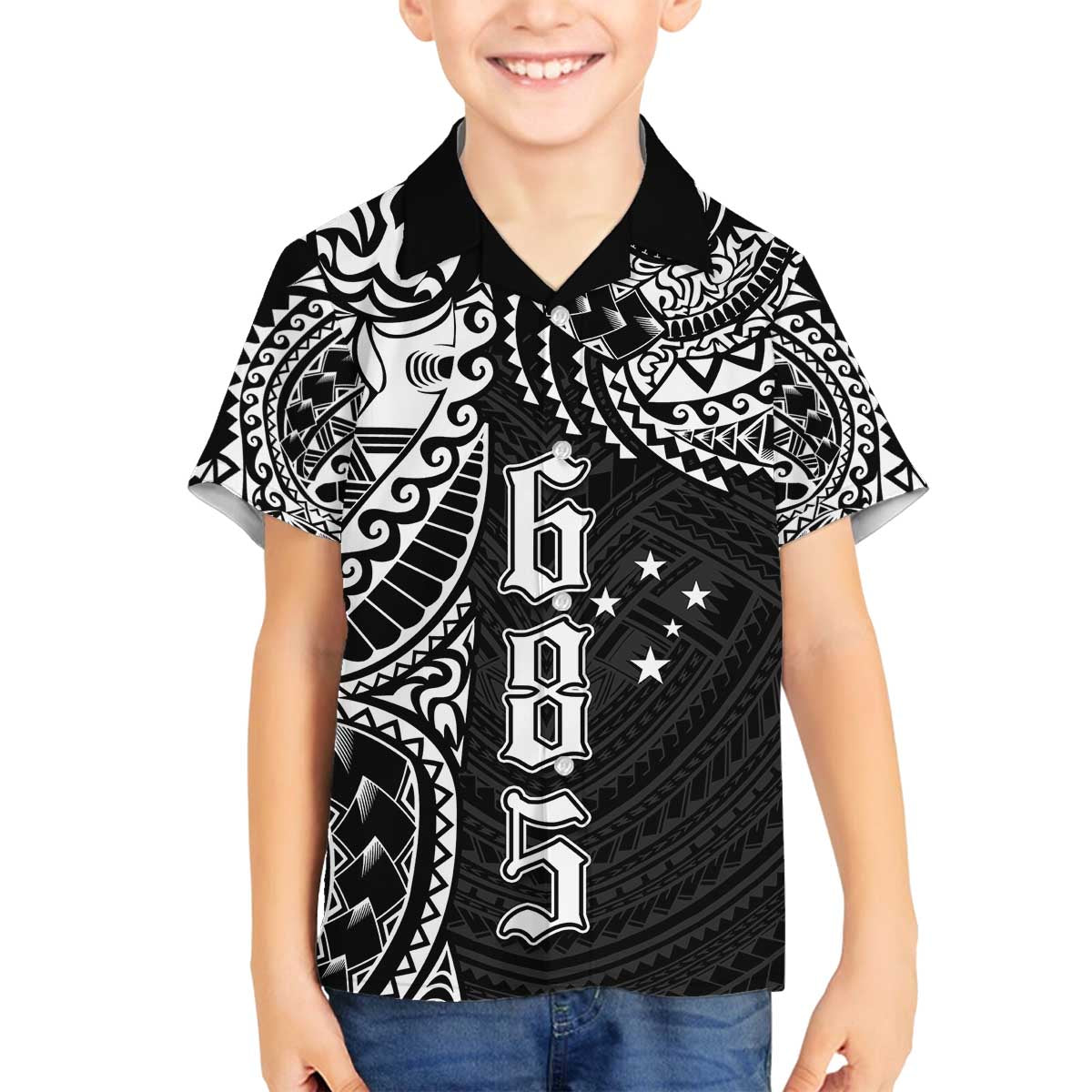 Samoa 685 Art Traditional Tattoo Pattern Family Matching Off Shoulder Short Dress and Hawaiian Shirt Black Color LT03 Son's Shirt Black - Polynesian Pride