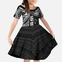 Samoa 685 Art Traditional Tattoo Pattern Family Matching Short Sleeve Bodycon Dress and Hawaiian Shirt Black Color LT03 Daughter's Dress Black - Polynesian Pride