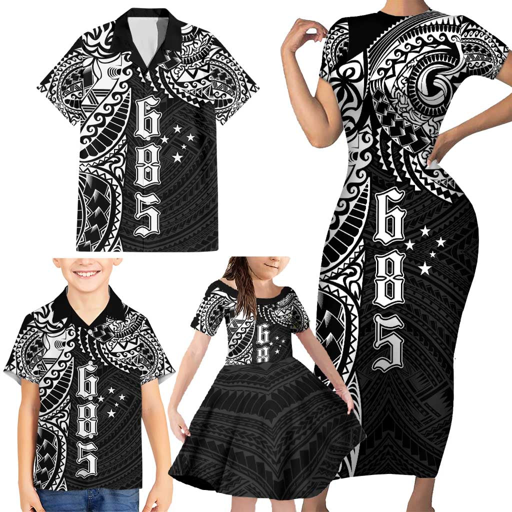 Samoa 685 Art Traditional Tattoo Pattern Family Matching Short Sleeve Bodycon Dress and Hawaiian Shirt Black Color LT03 - Polynesian Pride