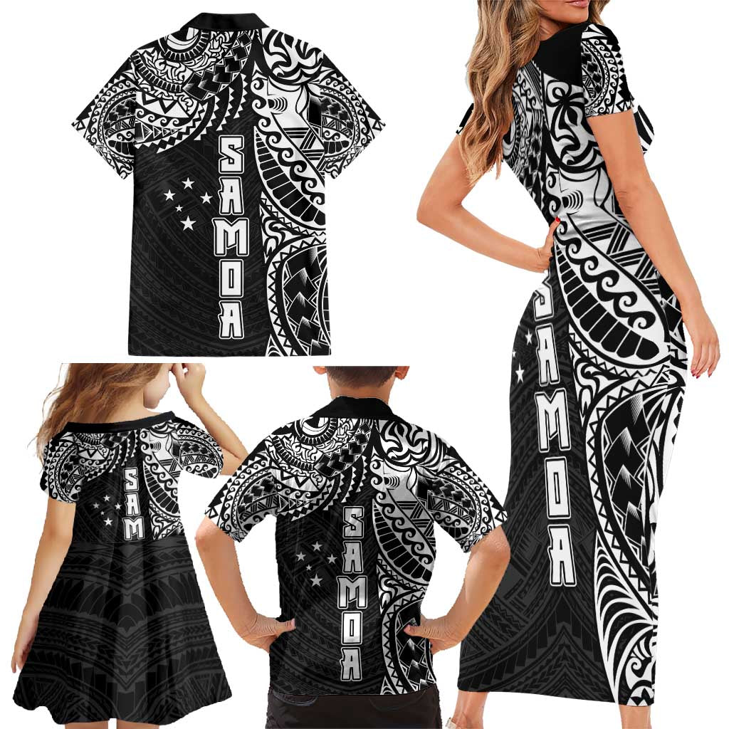 Samoa 685 Art Traditional Tattoo Pattern Family Matching Short Sleeve Bodycon Dress and Hawaiian Shirt Black Color LT03 - Polynesian Pride
