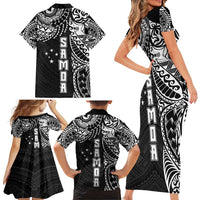Samoa 685 Art Traditional Tattoo Pattern Family Matching Short Sleeve Bodycon Dress and Hawaiian Shirt Black Color LT03 - Polynesian Pride