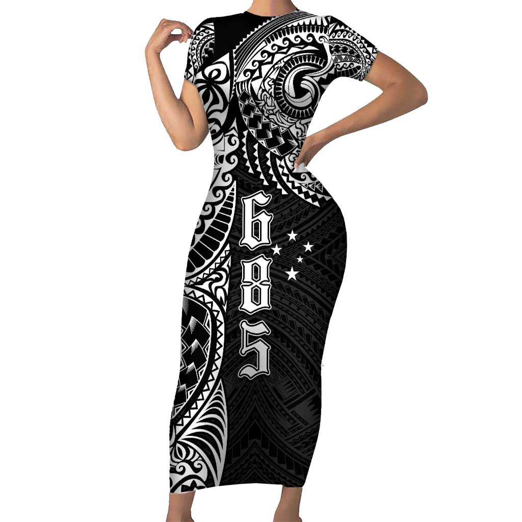 Samoa 685 Art Traditional Tattoo Pattern Family Matching Short Sleeve Bodycon Dress and Hawaiian Shirt Black Color LT03 Mom's Dress Black - Polynesian Pride