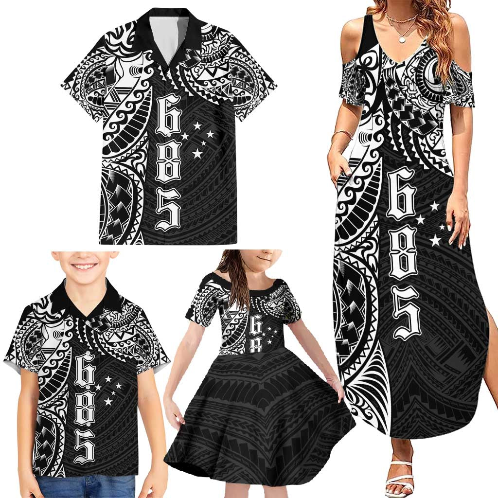 Samoa 685 Art Traditional Tattoo Pattern Family Matching Summer Maxi Dress and Hawaiian Shirt Black Color LT03 - Polynesian Pride