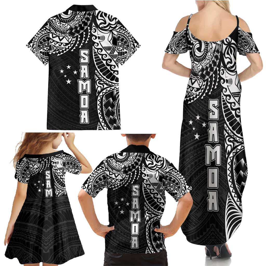 Samoa 685 Art Traditional Tattoo Pattern Family Matching Summer Maxi Dress and Hawaiian Shirt Black Color LT03 - Polynesian Pride