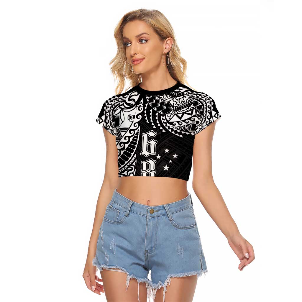 Samoa 685 Art Traditional Tattoo Pattern Raglan Cropped T Shirt Black Color LT03 Female Black - Polynesian Pride