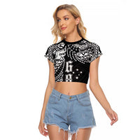Samoa 685 Art Traditional Tattoo Pattern Raglan Cropped T Shirt Black Color LT03 Female Black - Polynesian Pride