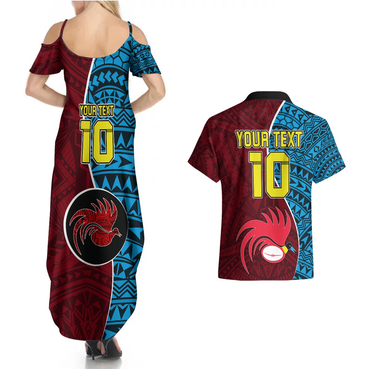 Custom Bintangor Goroka Lahanis Rugby Couples Matching Summer Maxi Dress and Hawaiian Shirt Papua New Guinea Polynesian Tattoo LT03 - Polynesian Pride