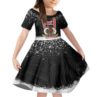 Personalised Vanuatu Christmas Kid Short Sleeve Dress Polynesian Tribal Snow Style LT03 KID Black - Polynesian Pride