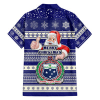 Samoa Christmas Family Matching Off Shoulder Long Sleeve Dress and Hawaiian Shirt The Santa Coat of Arms with Samoa Bracelet Pattern LT03 - Polynesian Pride